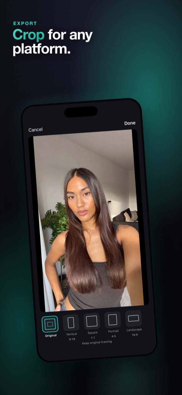 Crop video for TikTok, Instagram Reels and YouTube — 9:16, 1:1, 4:5 and 16:9 presets